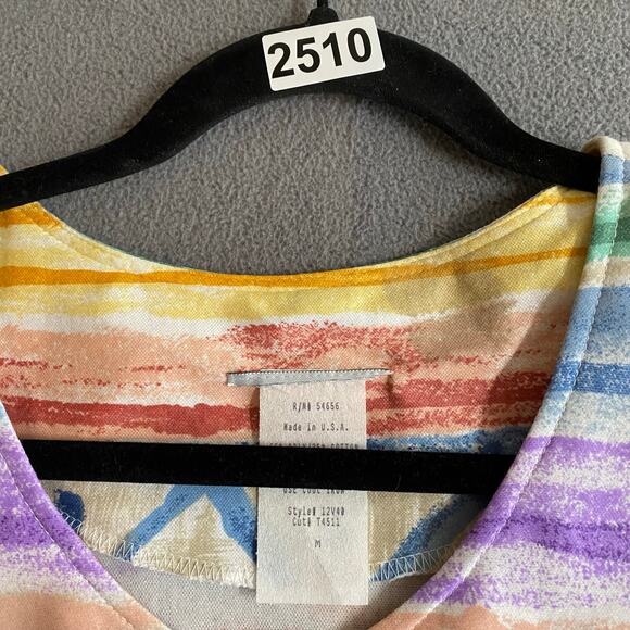 Vtg 80s 90s Two Potato Artsy A Line Midi Dress Womens M Sheer NOS Coastal Pastel - Picture 16 of 16